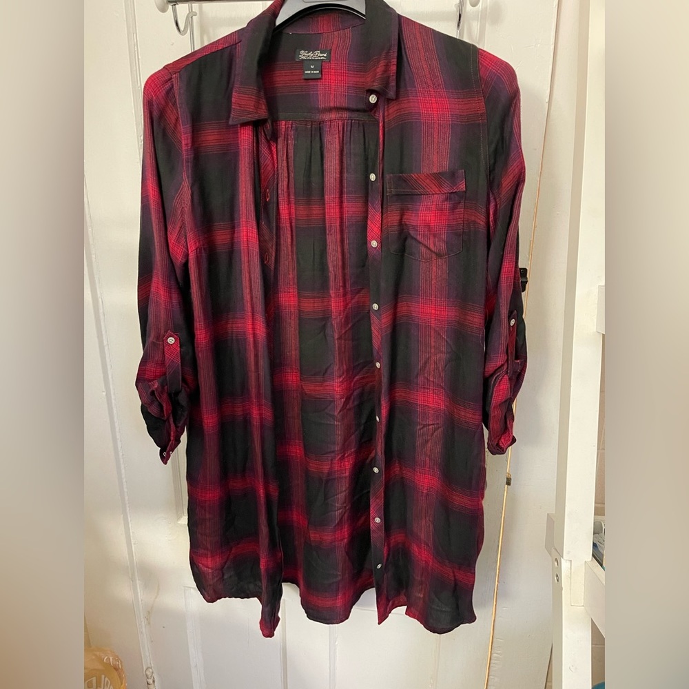 Lucky Brand flannel plaid button down dress tunic M